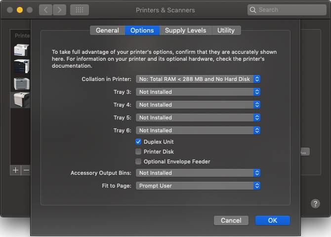 From Options Tab Select any features installed in printer